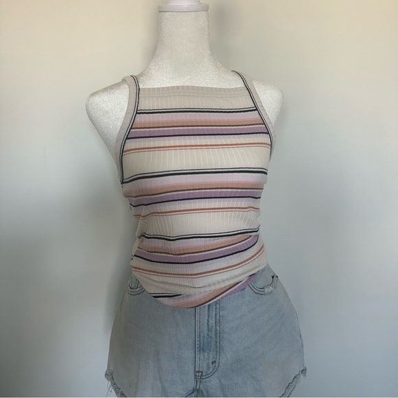 Mudd Square Neck Ribbed Pastel Striped Tank Top Size M - Picture 5 of 6
